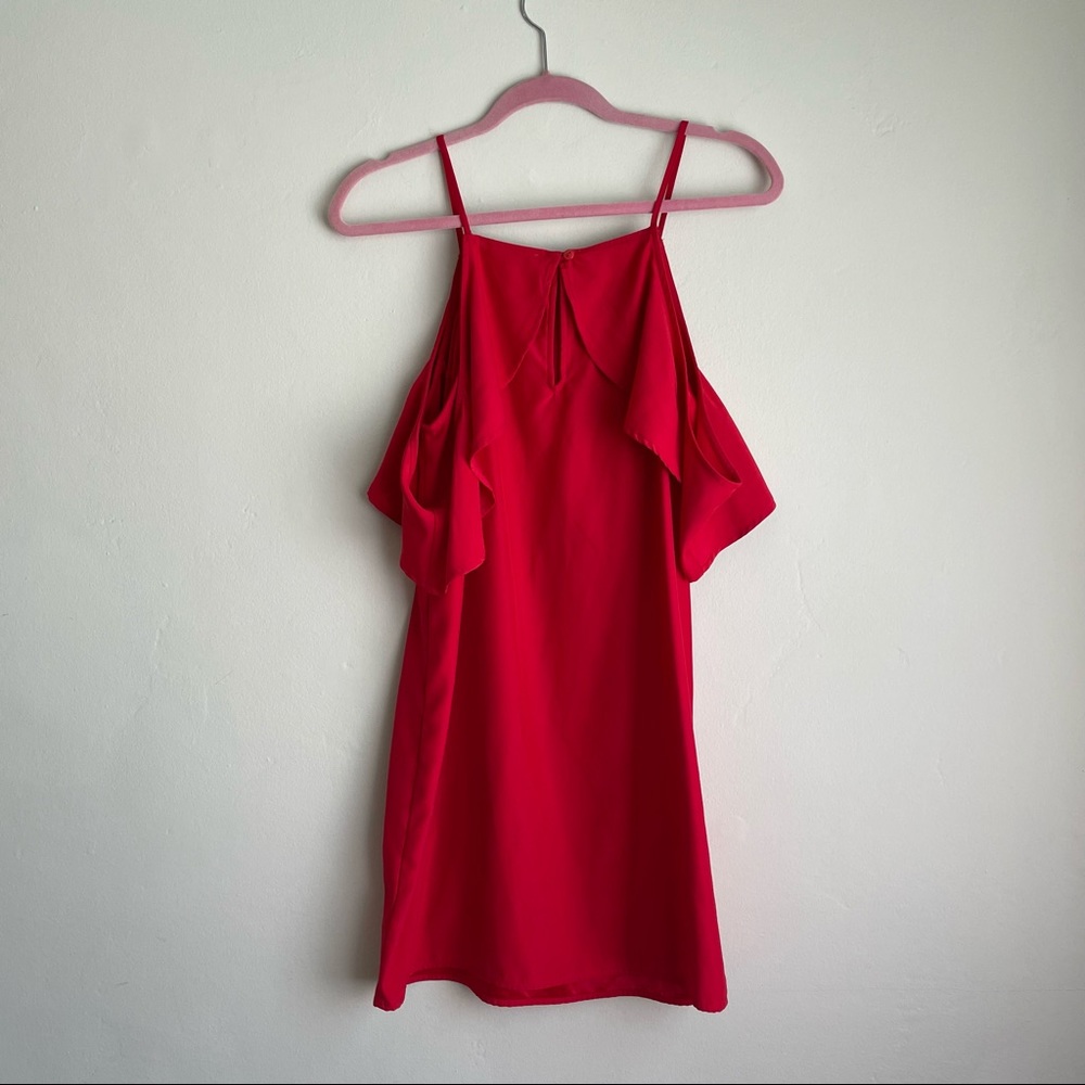 Francesca’s Red Open Shoulder Ruffle Dress - Picture 6 of 8